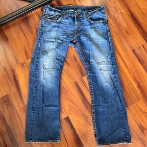 True Religion Men's Distressed One Pocket Flap Bobby Big T Blue Jeans